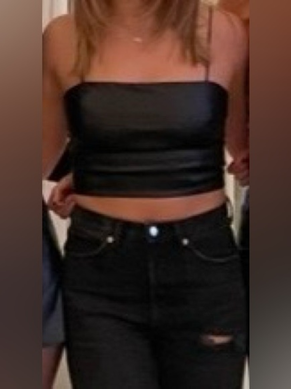 4SI3NNA Faux Leather Crop Top in Black